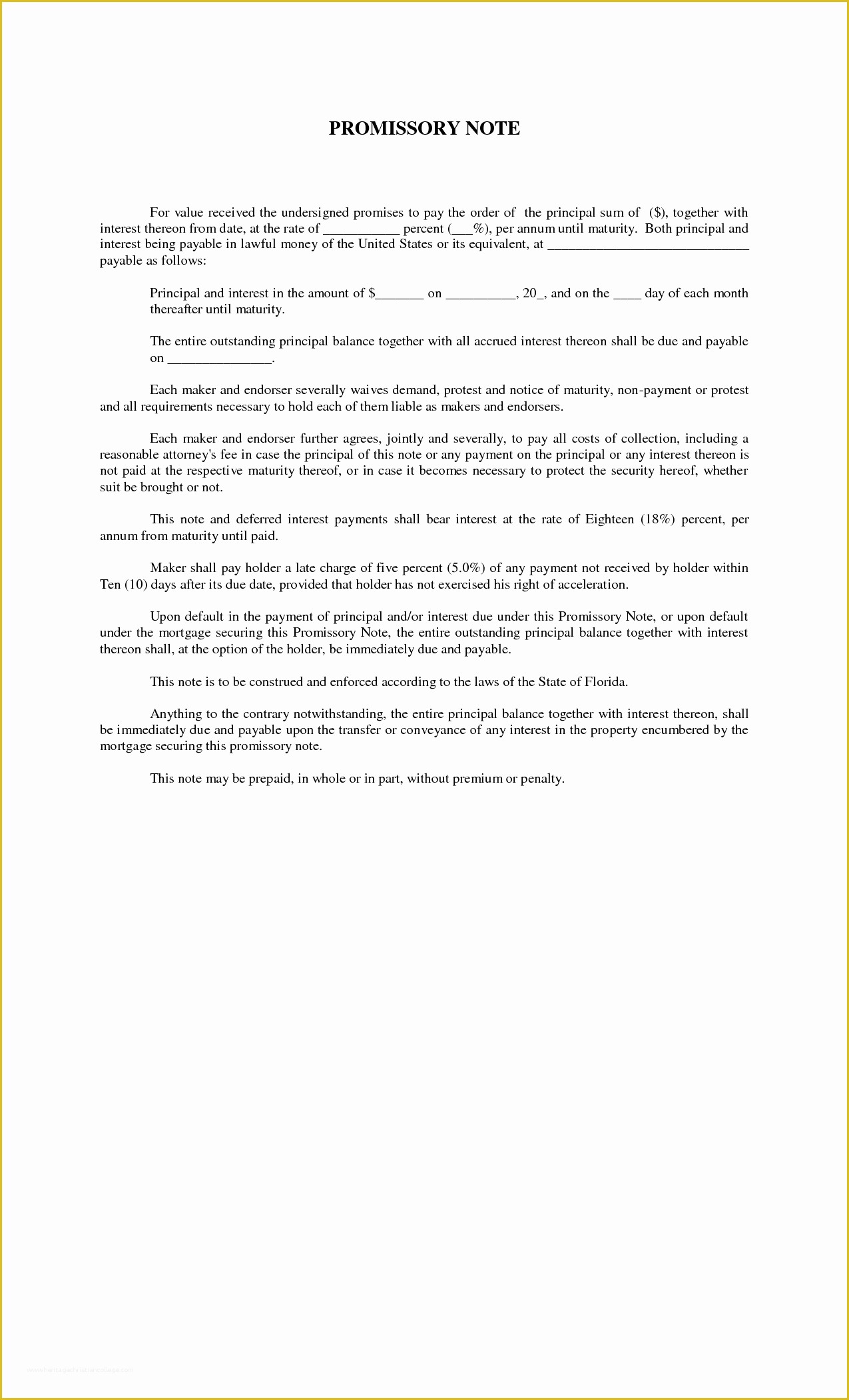Florida Promissory Note Template Free Of Blank Promissory Note Example Mughals