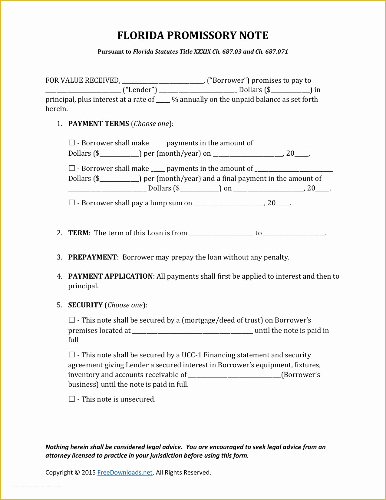 Florida Promissory Note Template Free Of Download Florida Promissory Note form Pdf Rtf