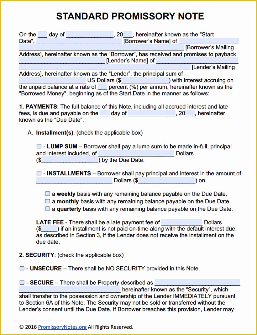 Printable Promissory Note Template Texas