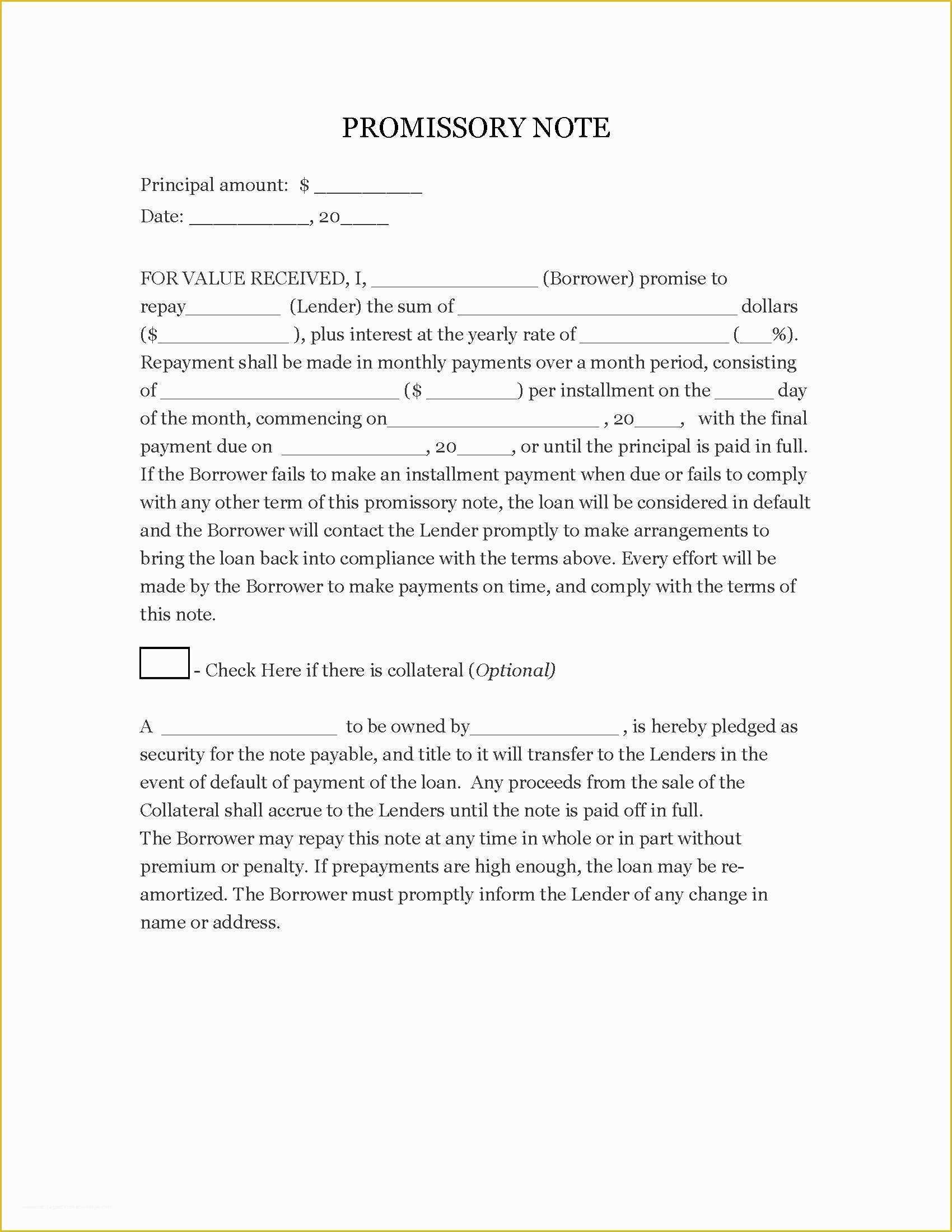 Florida Promissory Note Template Free Of Printable Promissory Note Bamboodownunder