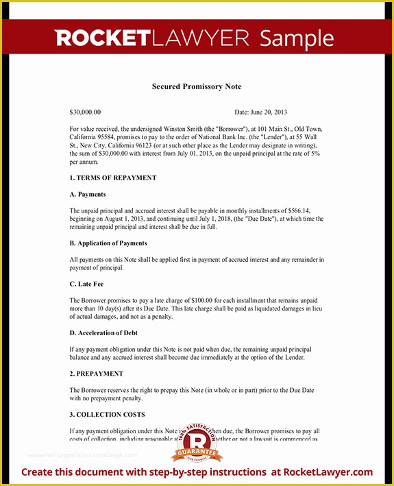 Florida Promissory Note Template Free Of Secured Promissory Note Secured Loan Agreement