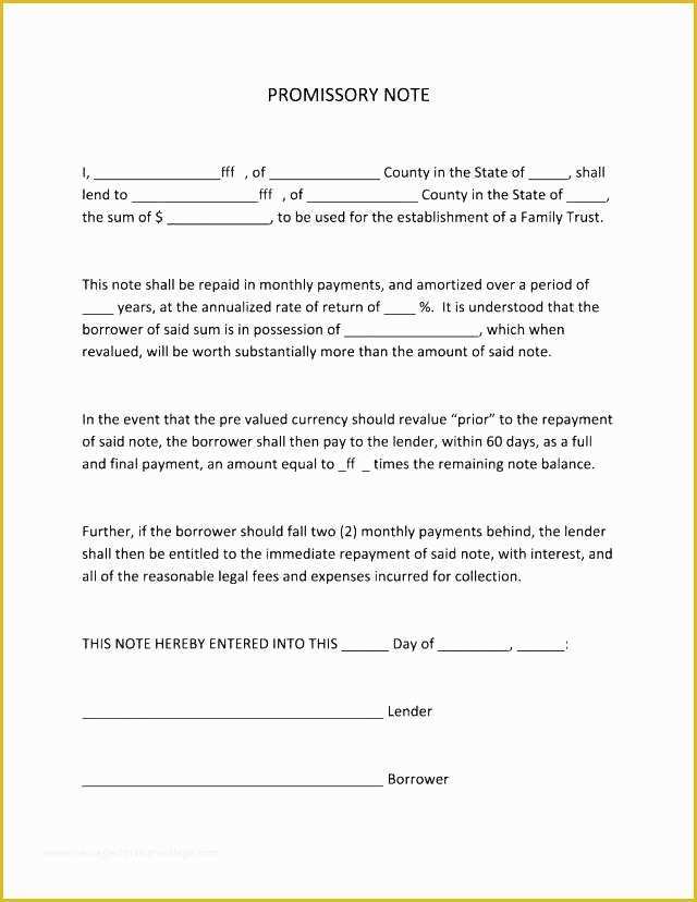 Florida Promissory Note Template Free Of Unsecured Promissory Note Template Closing Agreement
