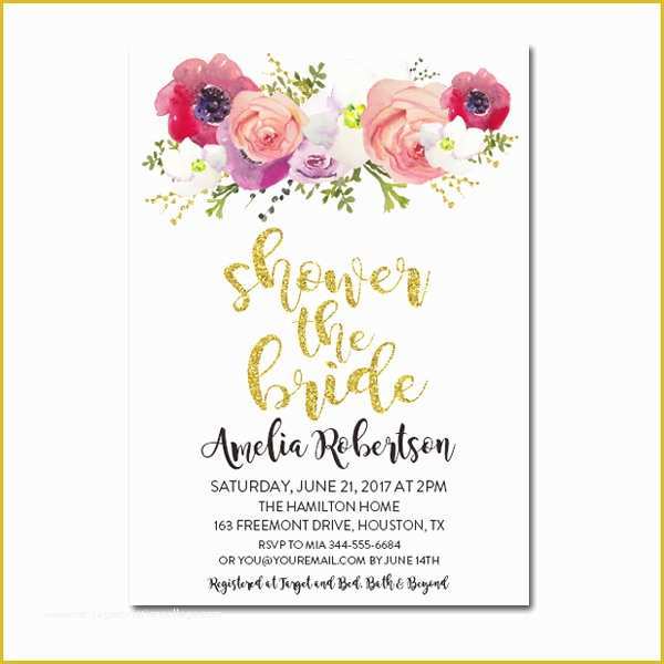 Flower Invitations Templates Free Of Editable Pdf Bridal Shower Invitation Diy Gold Glitter