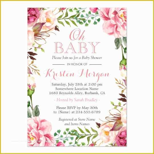 Flower Invitations Templates Free Of Oh Baby Shower Girly Elegant Chic Pink Flowers Card