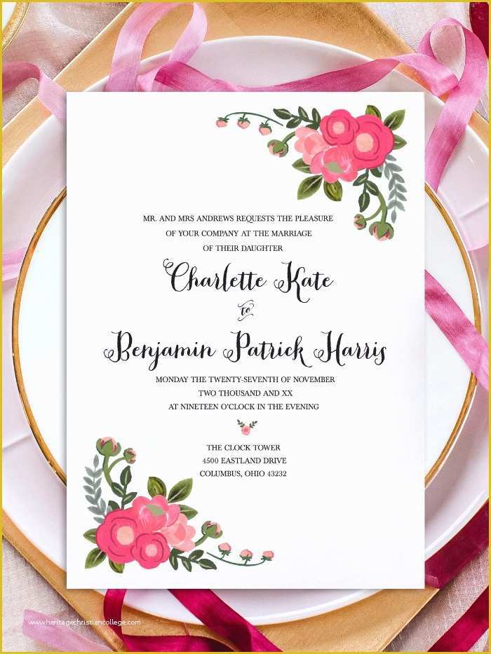 Flower Invitations Templates Free Of Print Pink Flowers Free Printable Invitation Templates