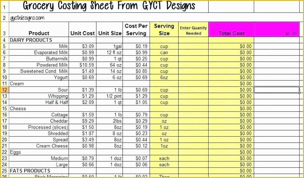 Food Costing Template Free Download Of Costing Sheet Template Excel