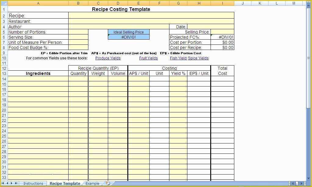 Food Costing Template Free Download Of Recipe Costing Template Blank