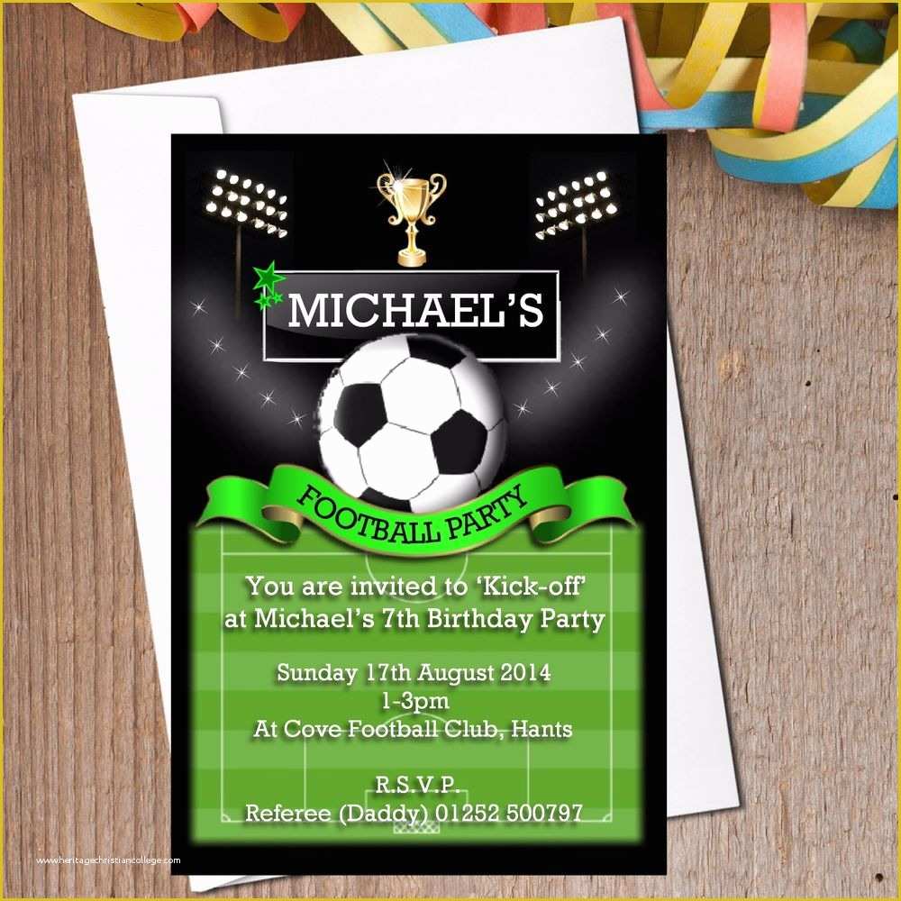 Football Birthday Party Invitation Templates Free Of 10 Personalised Boys Football Pitch soccer Birthday Party