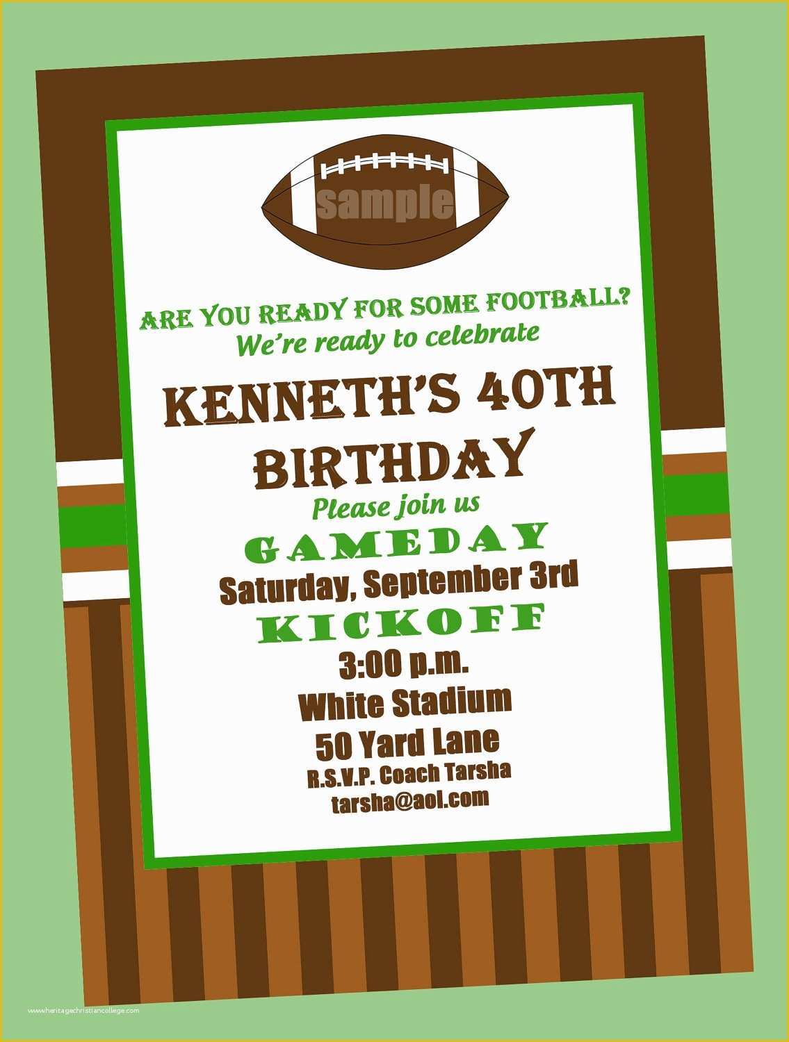 Football Birthday Party Invitation Templates Free Of Football Birthday Party Invitation Printable or Printed with