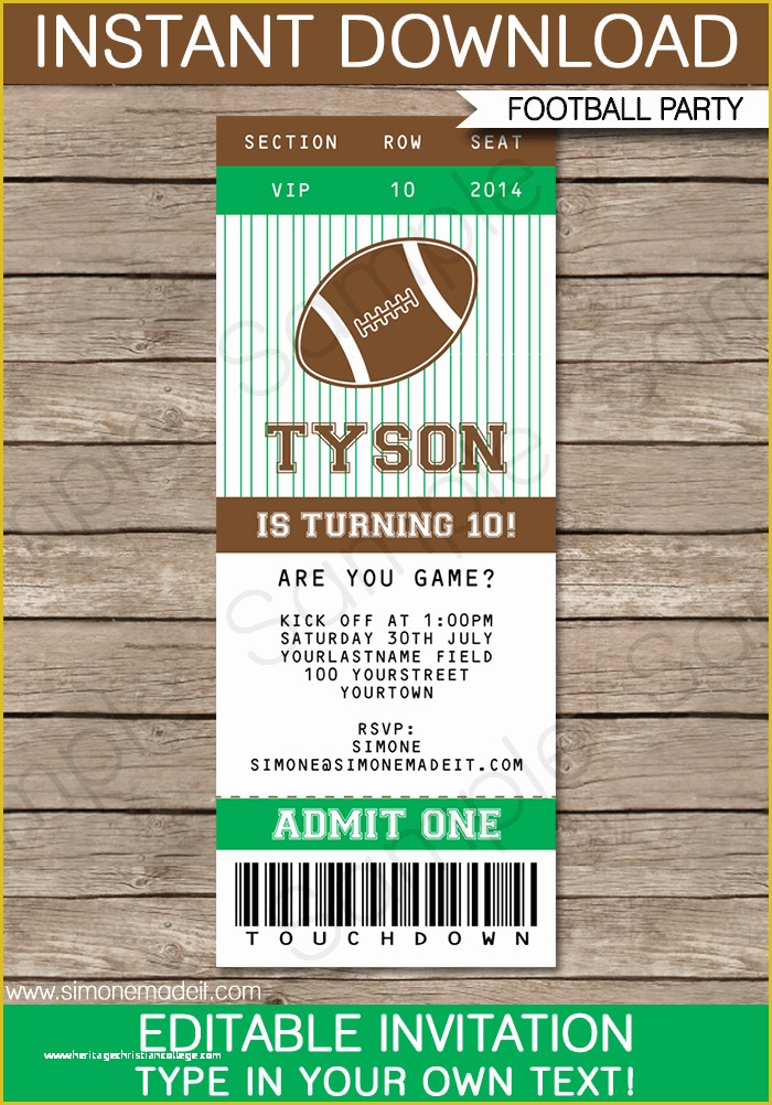 Football Birthday Party Invitation Templates Free Of Football Ticket Invitation Template