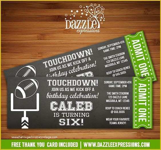 Football Birthday Party Invitation Templates Free Of Printable Chalkboard Football Ticket Birthday Invitation