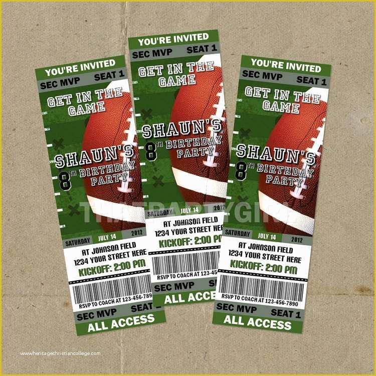 Football Ticket Invitation Template Free Of 12 Football Birthday Party Ticket Style Invitations