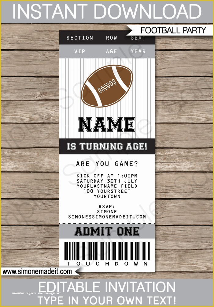 Football Ticket Invitation Template Free Of Black and Gray Silver Football Party Ticket Invitation