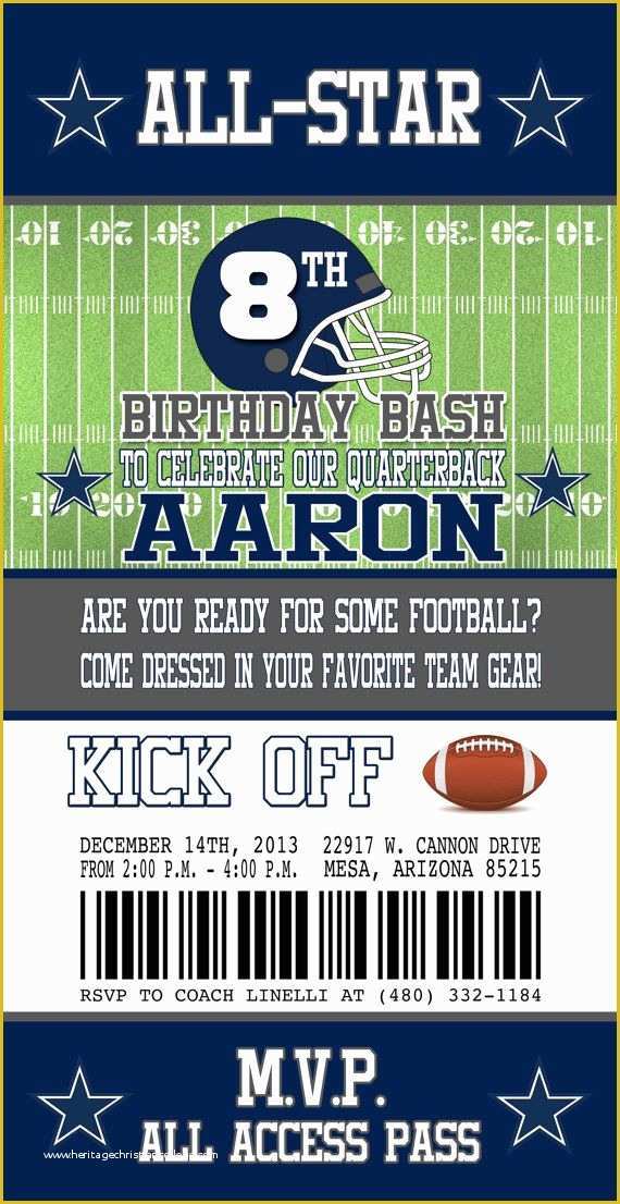 Football Ticket Invitation Template Free Of Dallas Cowboys Inspired Football Ticket Birthday