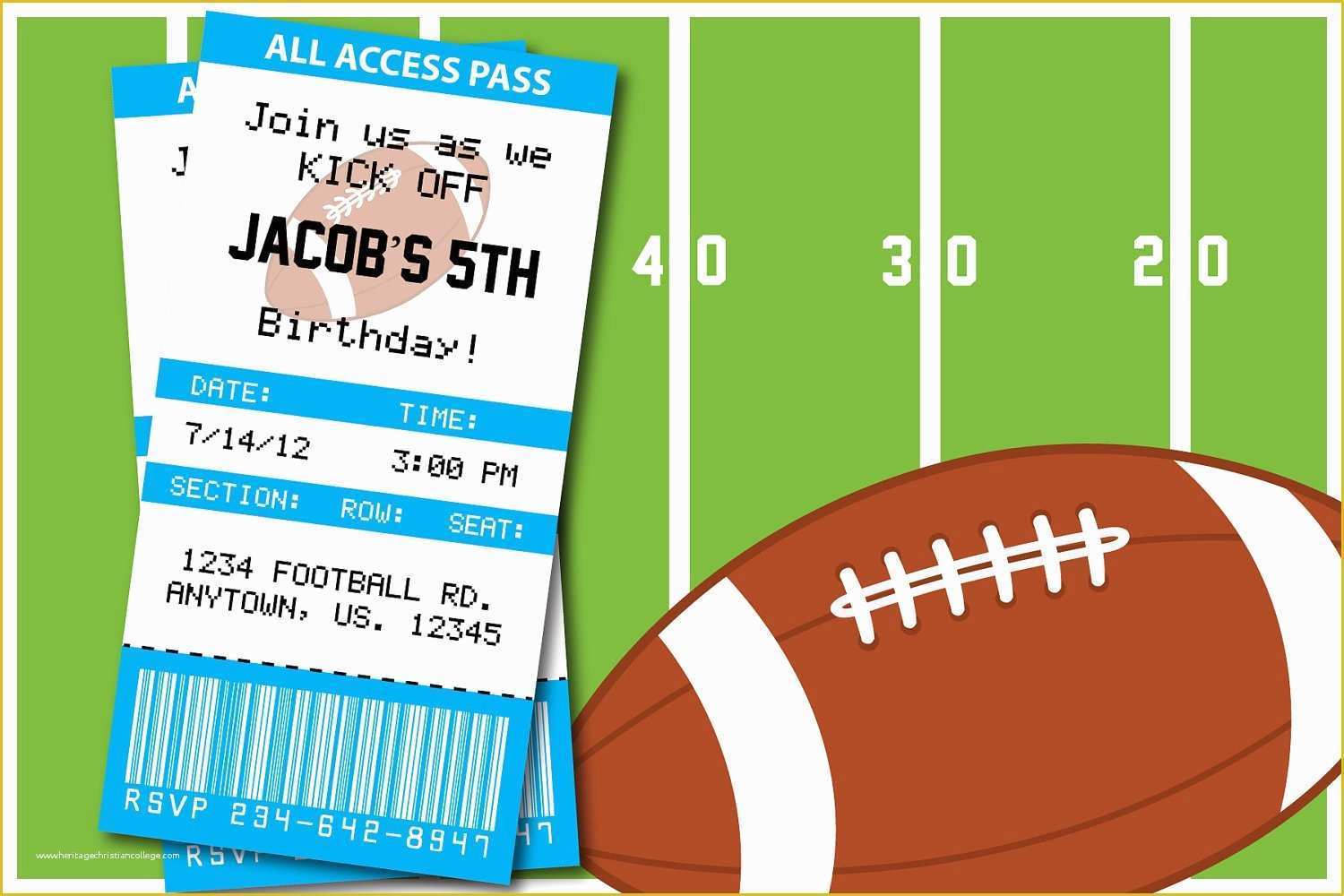 Football Ticket Invitation Template Free Of Football themed Birthday Party or Superbowl by