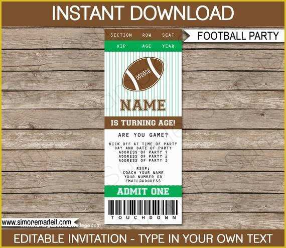Football Ticket Invitation Template Free Of Football Ticket Invitation Template Birthday Party