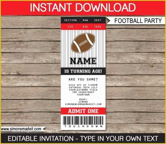 Football Ticket Invitation Template Free Of Football Ticket Invitation Template Birthday Party Red