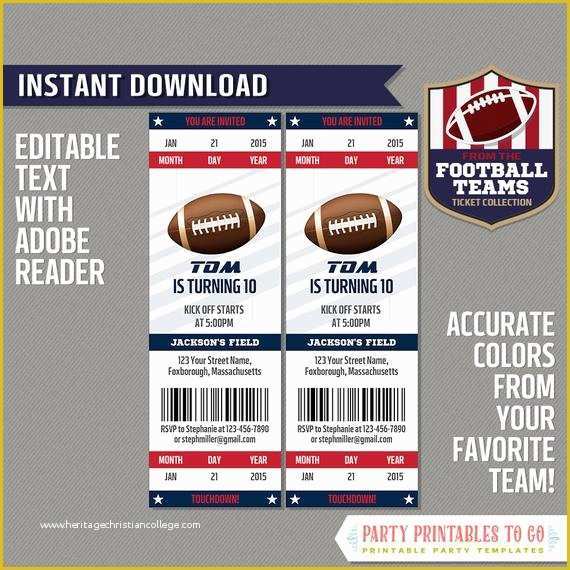 Football Ticket Invitation Template Free Of Football Ticket Invitation Template Red and Blue Instant