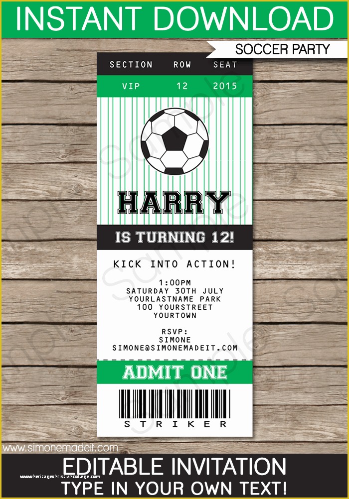 Football Ticket Invitation Template Free Of soccer Party Ticket Invitations Template