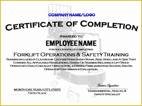 Forklift Certification Card Template Free Of 7 Best Of forklift Certification Certificate Sample