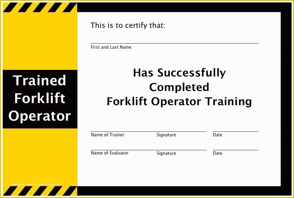 Forklift Certification Card Template Free Of forklift Certificate