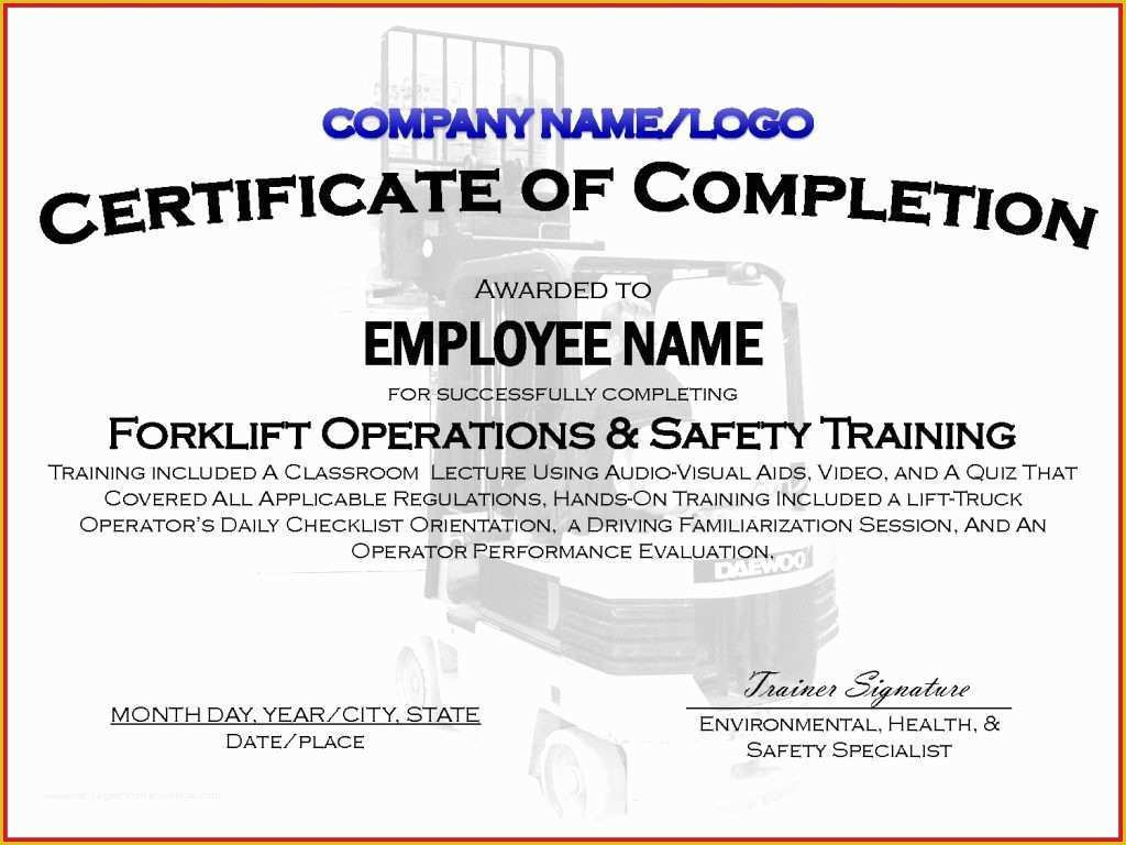 Forklift Certification Card Template Free Of forklift Certificate Template Osha Certification Line