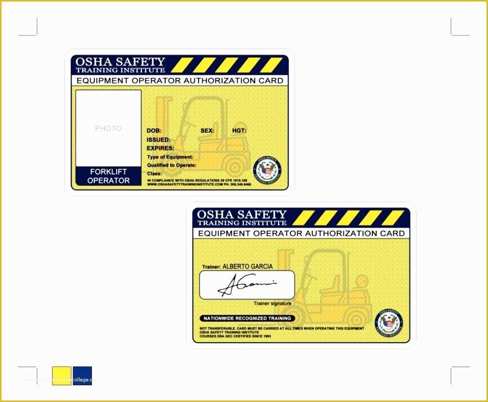 Forklift Certification Wallet Card Template Free Of forklift Certification Cards Blank Bing Images