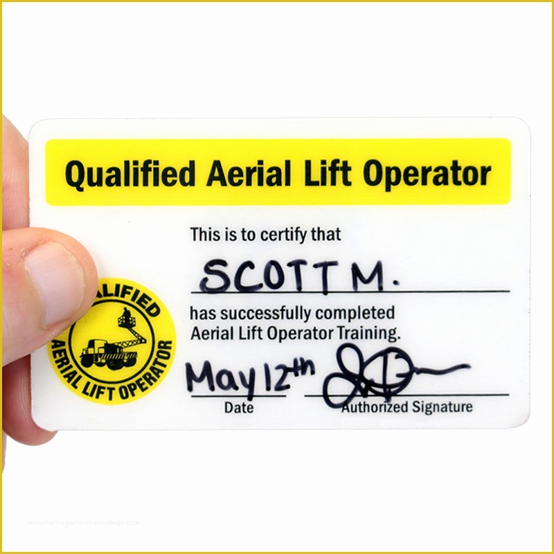Forklift Certification Wallet Card Template Free Of Qualified Aerial Lift Operator Hard Hat Decals with