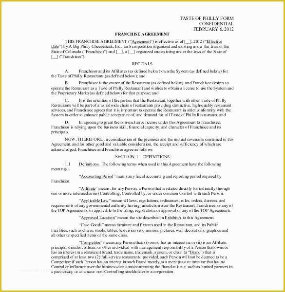 Franchise Agreement Template Free Download Of 20 Franchise Agreement Templates – Free Sample Example