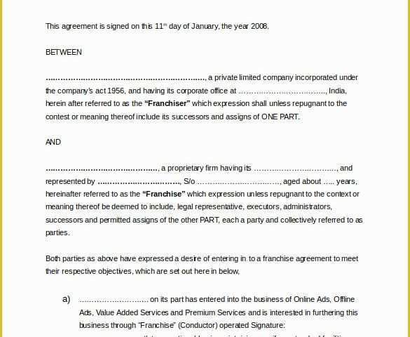 Franchise Agreement Template Free Download Of 20 Franchise Agreement Templates – Free Sample Example