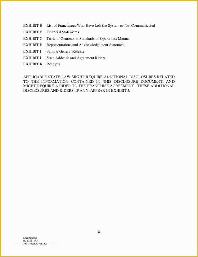 Franchise Disclosure Document Template Free Of Franchise Disclosure Document for Smashburger Franchising Llc