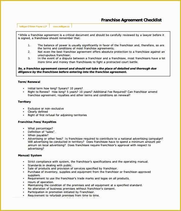Franchise Manual Template Free Of 9 Sample Franchise Agreements