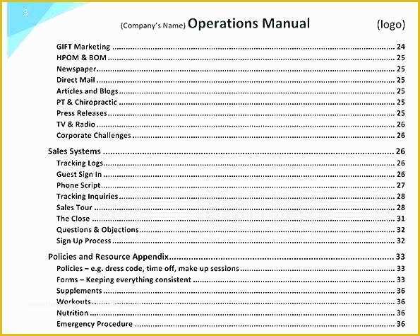 Franchise Operations Manual Template Free Download Of Operating Manual Template