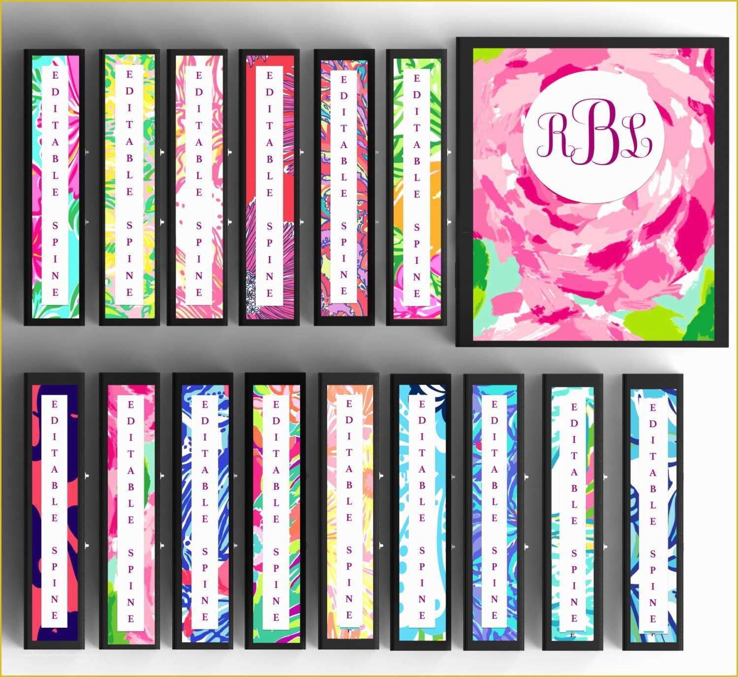 Free 1 Binder Spine Template Of Set Of 15 Monogram Binder Covers Lilly Pulitzer Inspired