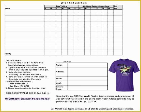 Free 2016 W2 Template Of 6 T Shirt order form Template Excel Sampletemplatess