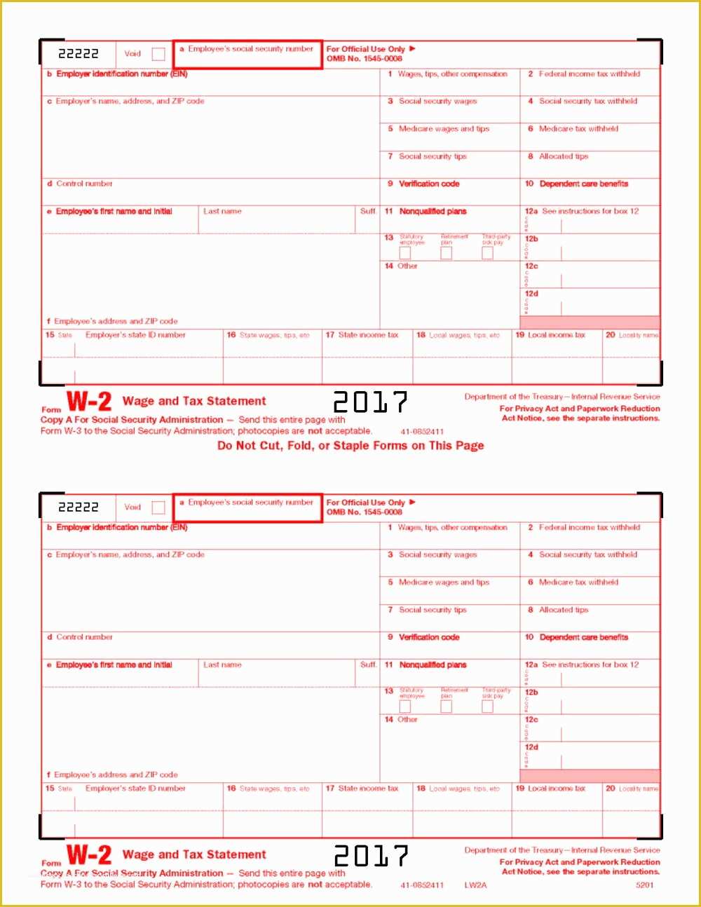 Free 2016 W2 Template Of Blank W2 forms Free forms 4068