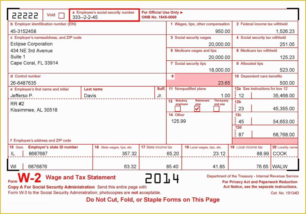 Free 2016 W2 Template Of Sample W2 Government form Eclipse Corporation