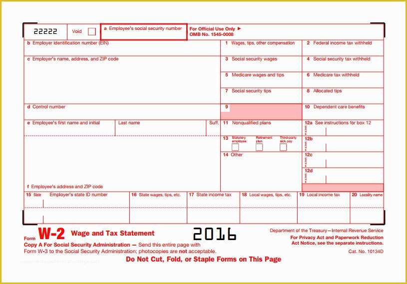 Free 2016 W2 Template Of W 2 form W 2 Tax forms Wage and Tax Statements for