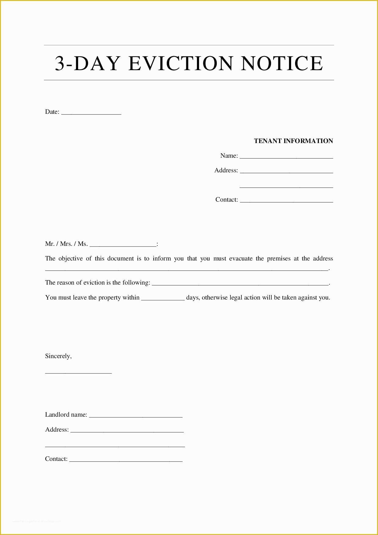 Free 3 Day Notice Template Of 12 Eviction Notice Template Examples
