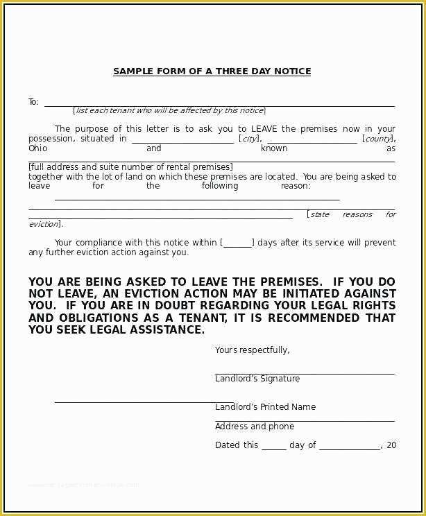 Free 3 Day Notice Template Of 3 Day Eviction Notice Word Template Nys form to Quit