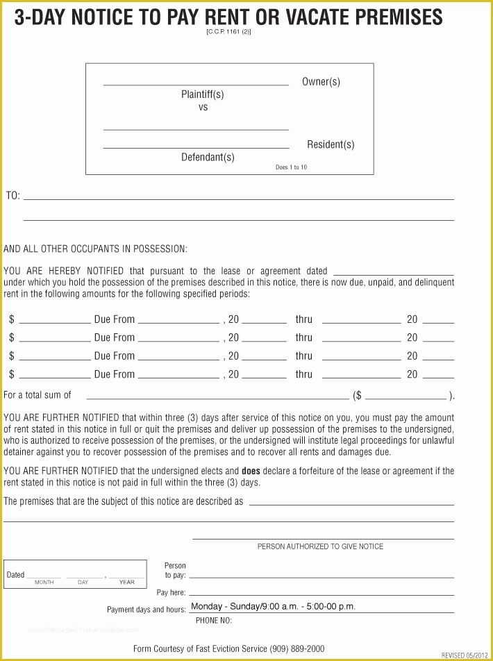 Free 3 Day Notice Template Of 3 Day Notice Pay Rent Quit Residential – Free Eviction form