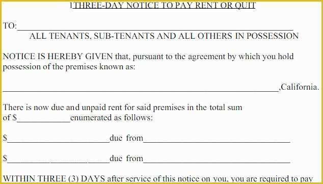 Free 3 Day Notice Template Of 3 Day Notice Prior to Pay or Quit – Rent Template