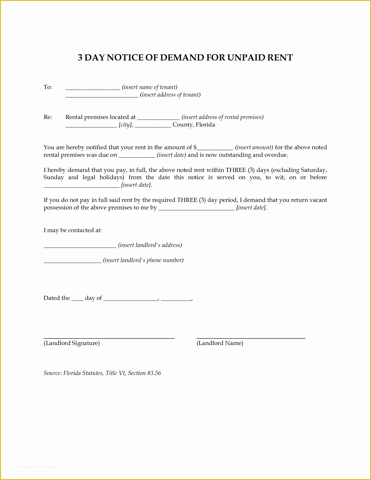 Free 3 Day Notice Template Of Blank Eviction Notice Example Mughals