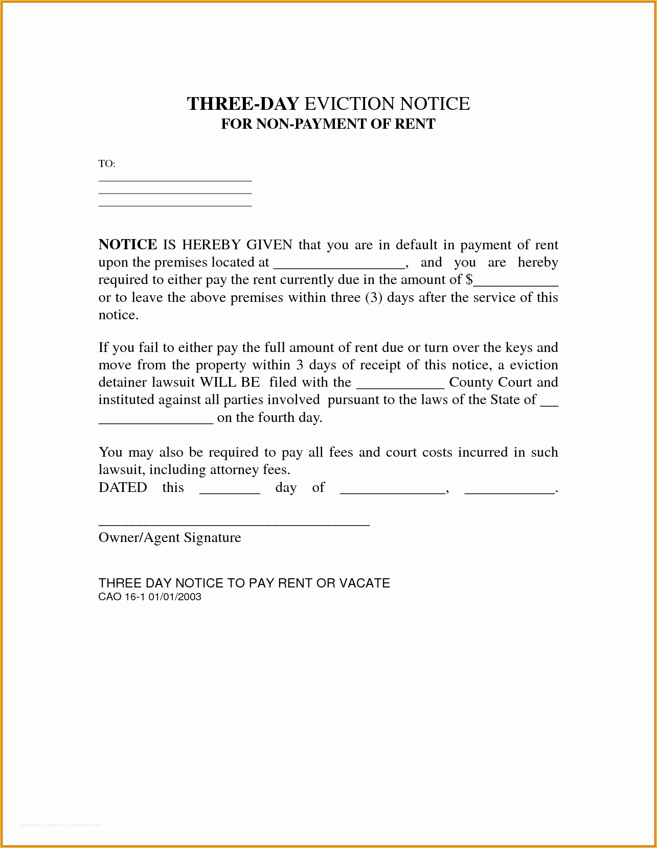 Free 3 Day Notice Template Of Eviction Notice Letter Example Mughals