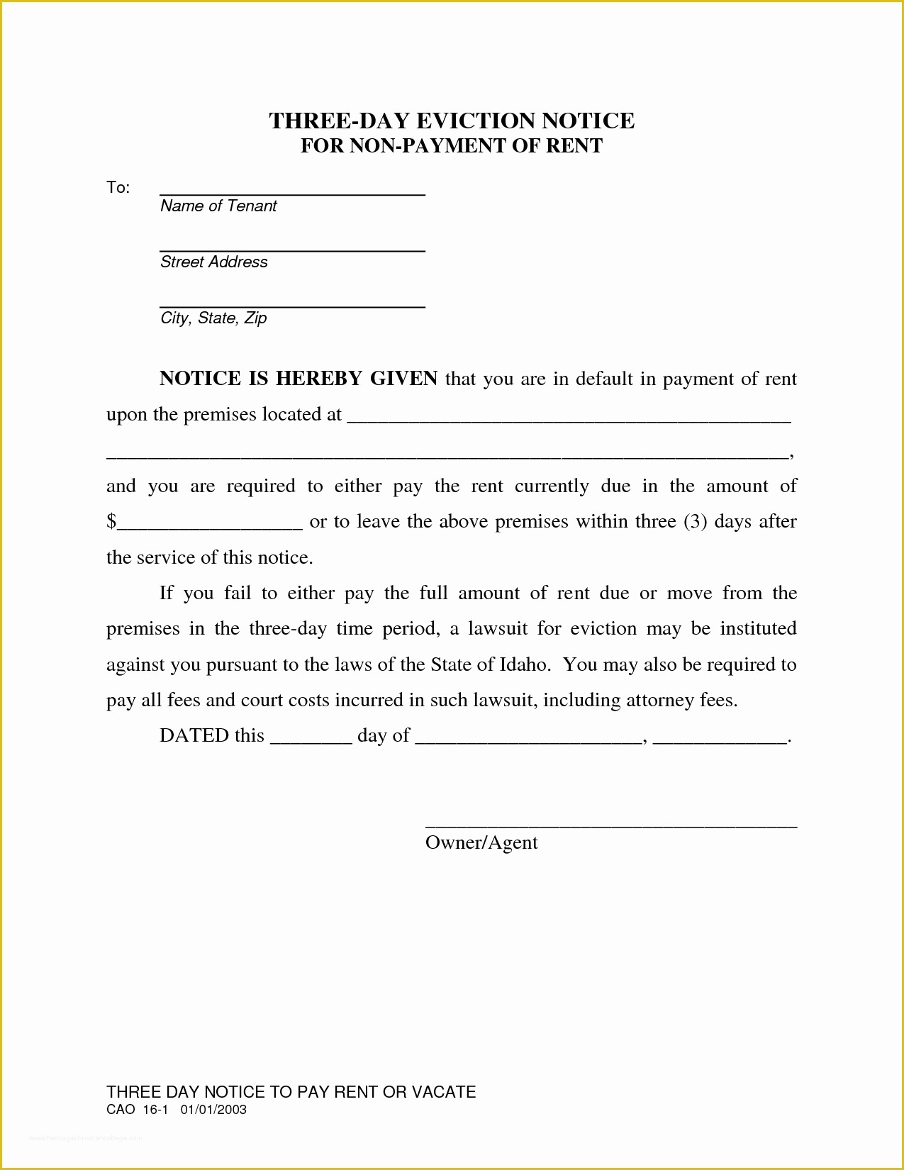 Free 3 Day Notice Template Of Eviction Notice Template Example Mughals