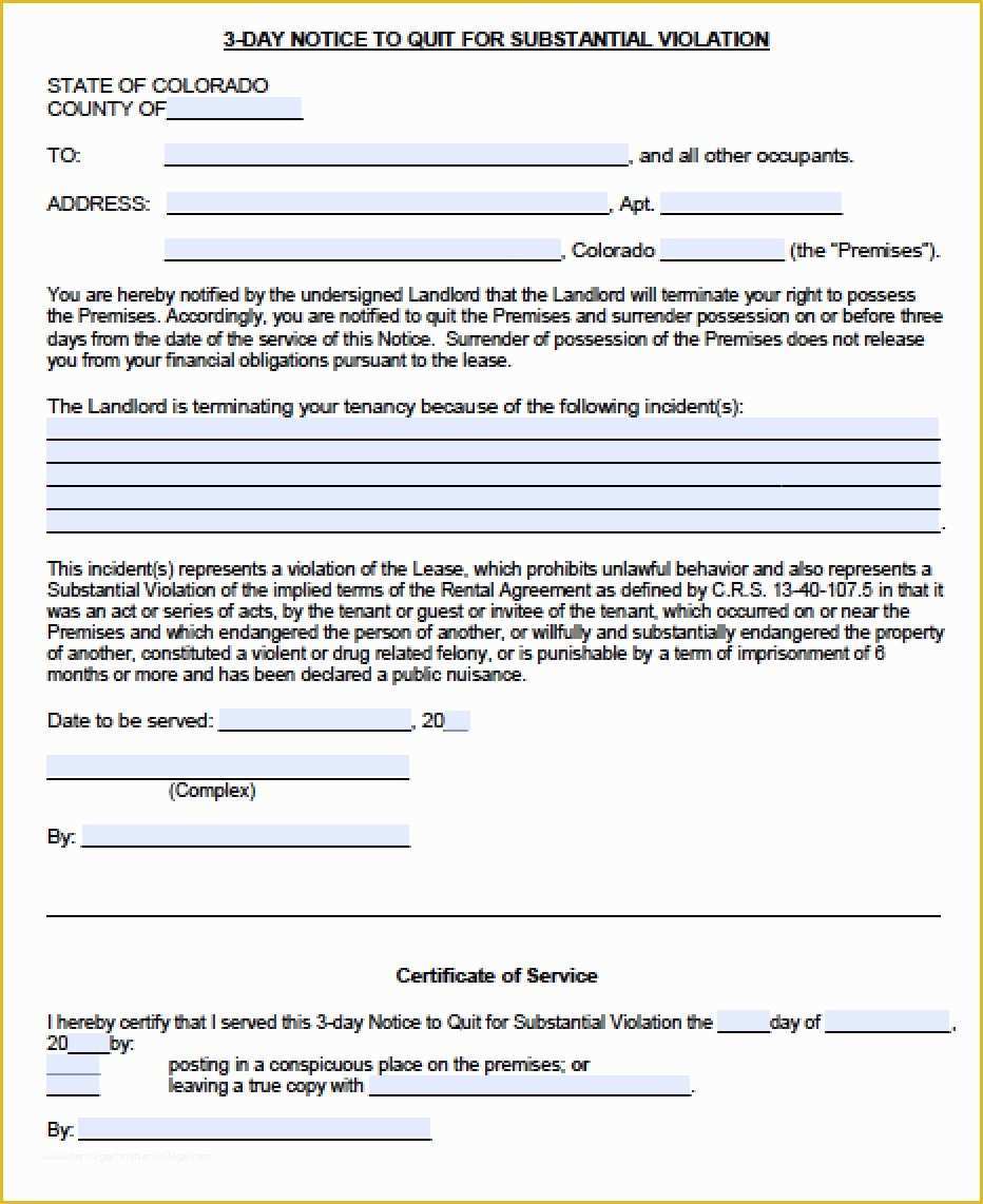 Free 3 Day Notice Template Of Free Colorado Notice to Quit forms Eviction Pdf