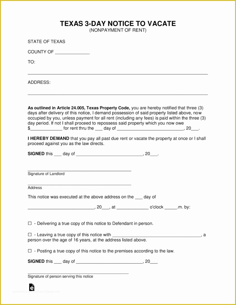 Free 3 Day Notice Template Of Texas 3 Day Notice to Quit form Non Payment