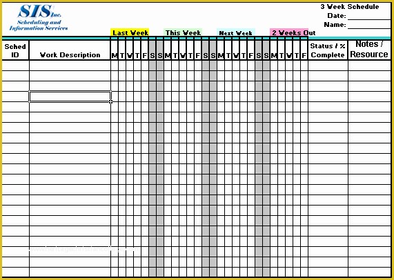 Free 3 Week Look Ahead Schedule Template Of 3 Week Look Ahead Schedule