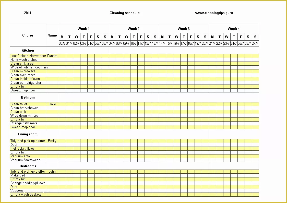Free 3 Week Look Ahead Schedule Template Of Free Excel Weekly Cleaning
