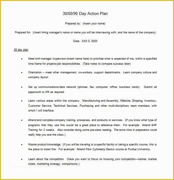 Free 30 60 90 Day Plan Template Word Of 12 30 60 90 Day Action Plan Templates Doc Pdf